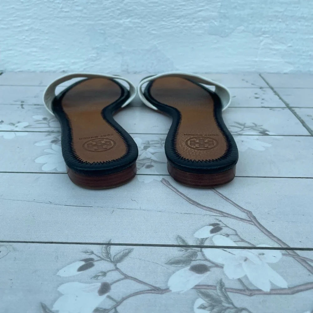 Tory Burch Black and White Leather Slide Mules